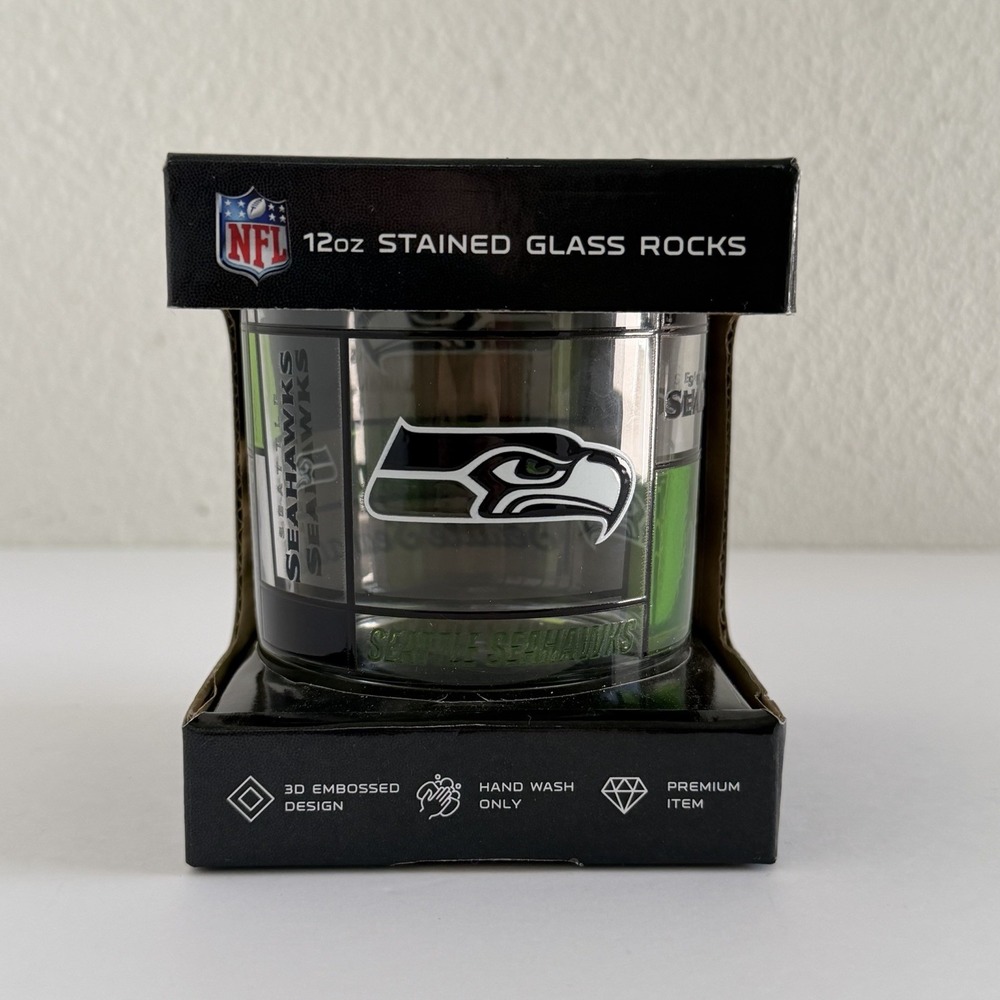 NEW NFL Seattle Seahawks 12 oz Stained‎ Rocks Glass